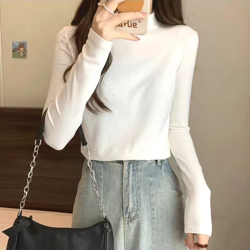 90-200斤半高领双面德绒打底衫女内搭显瘦外穿长袖保暖上衣秋冬