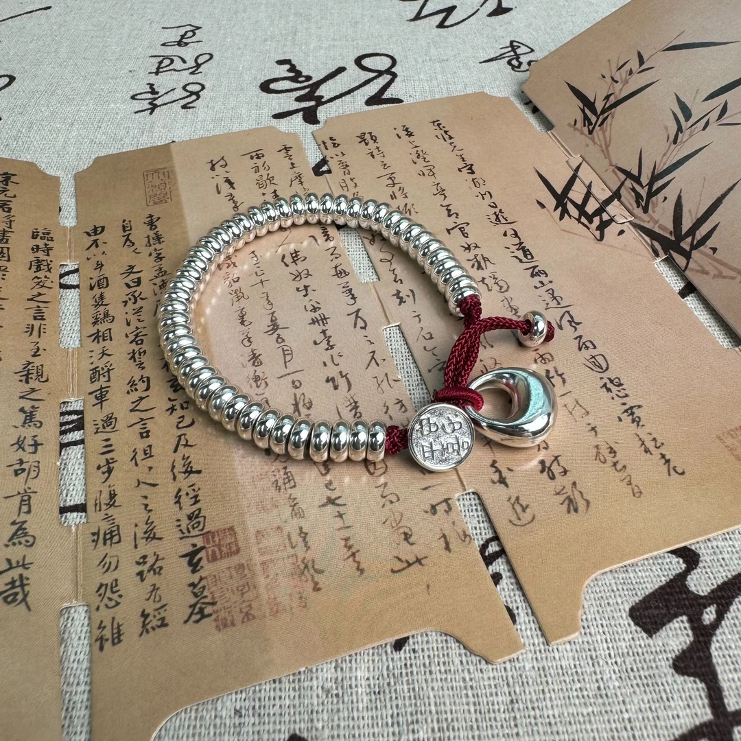 足银银制品 WWW红色碎银几两腰缠万贯手戴盘缠实心手串手链P005