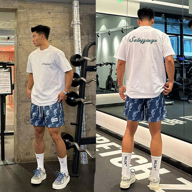夏季男士美式运动重磅纯棉短袖T恤宽松潮流百搭字母印花潮流潮牌