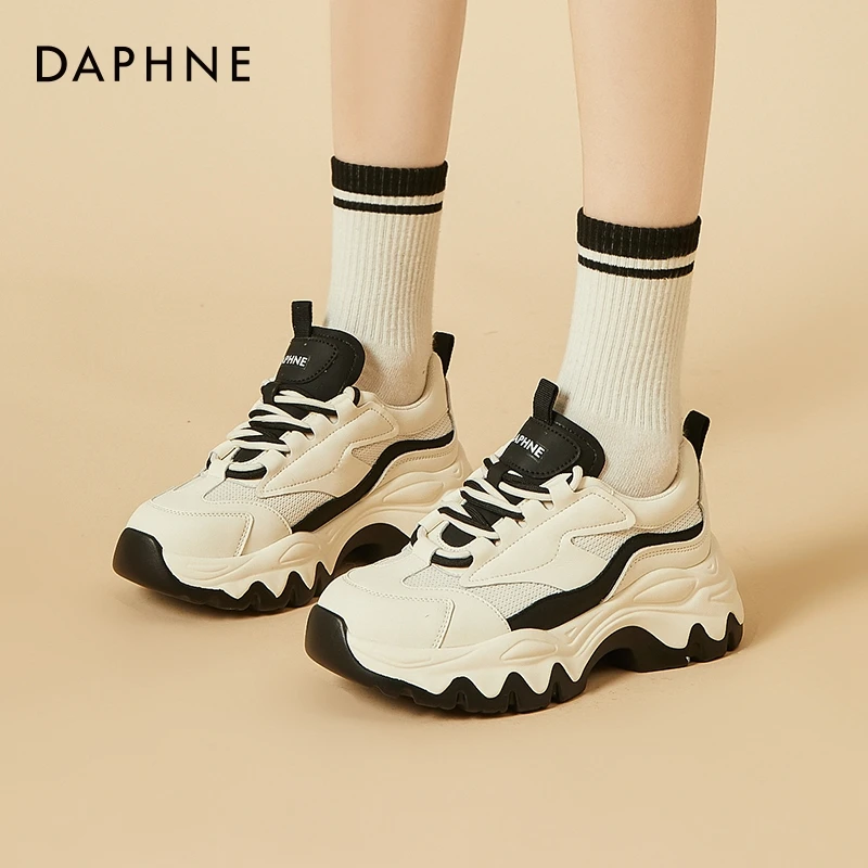达芙妮老爹鞋厚底女2025春季新款增高复古百搭运动鞋港风拼色女鞋