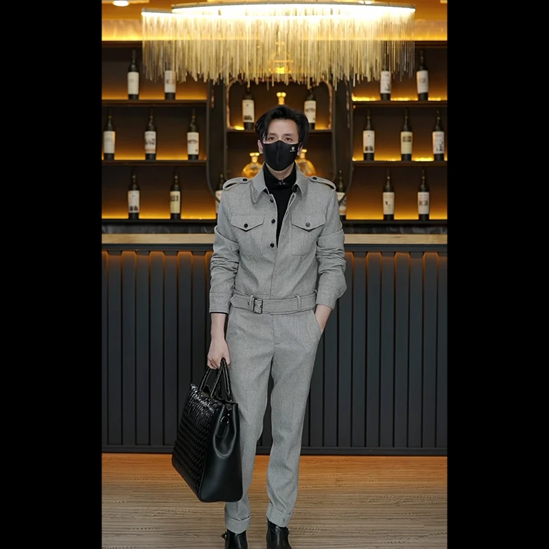 新款套装 吴彦祖TF同款 羊毛混纺 拼绵羊皮 超帅短款工装夹克