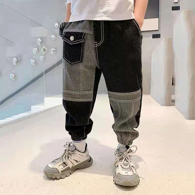 男童春秋牛仔裤2021新款儿童中大童拼接洋气裤子男孩春季韩版长裤