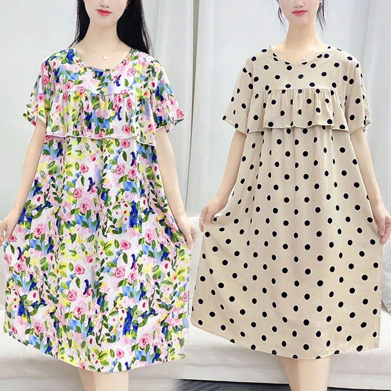 2025新防凸点棉绸短袖睡裙夏季薄款睡衣宽松连衣裙大码可外家居服