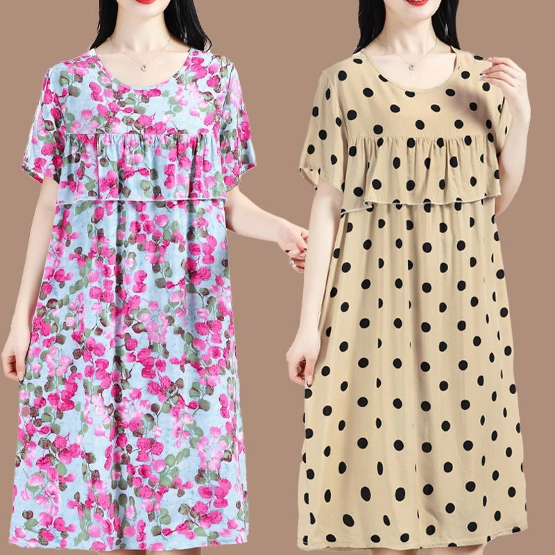 棉绸睡裙夏季防凸点可外穿家居服薄款宽松睡衣连衣裙妈妈裙子女装