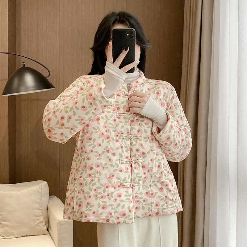 棉服碎花盘扣棉袄新款复古中国冬季国风棉衣保暖唐装加厚中式外套