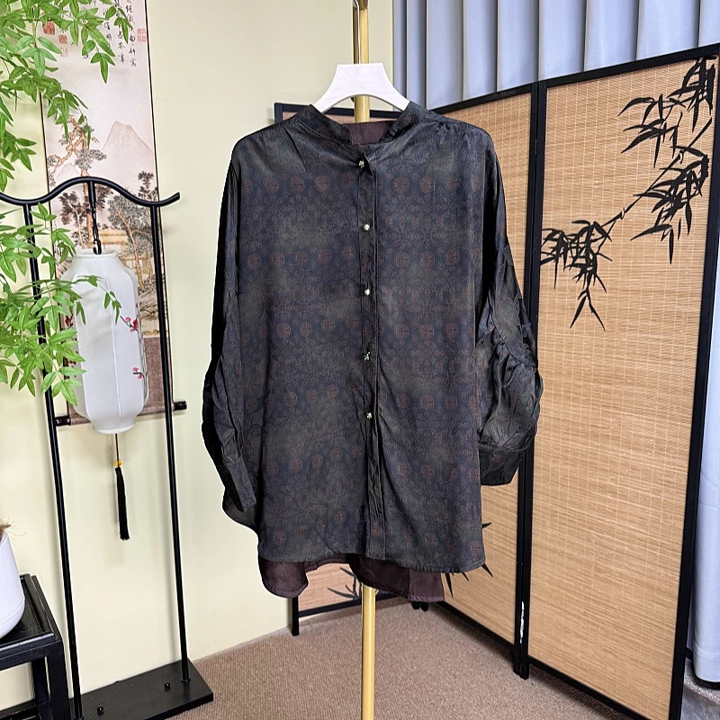 新中式香云纱上衣长袖外套休闲百搭时尚设计师宽松复古拼接双面穿