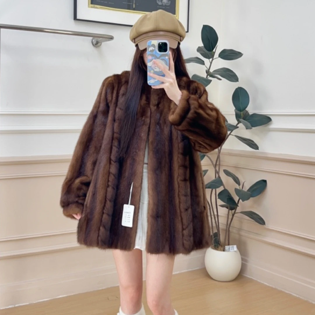 Z55浅棕麻花辫设计立领短款秋冬厚外套时尚洋气宽松