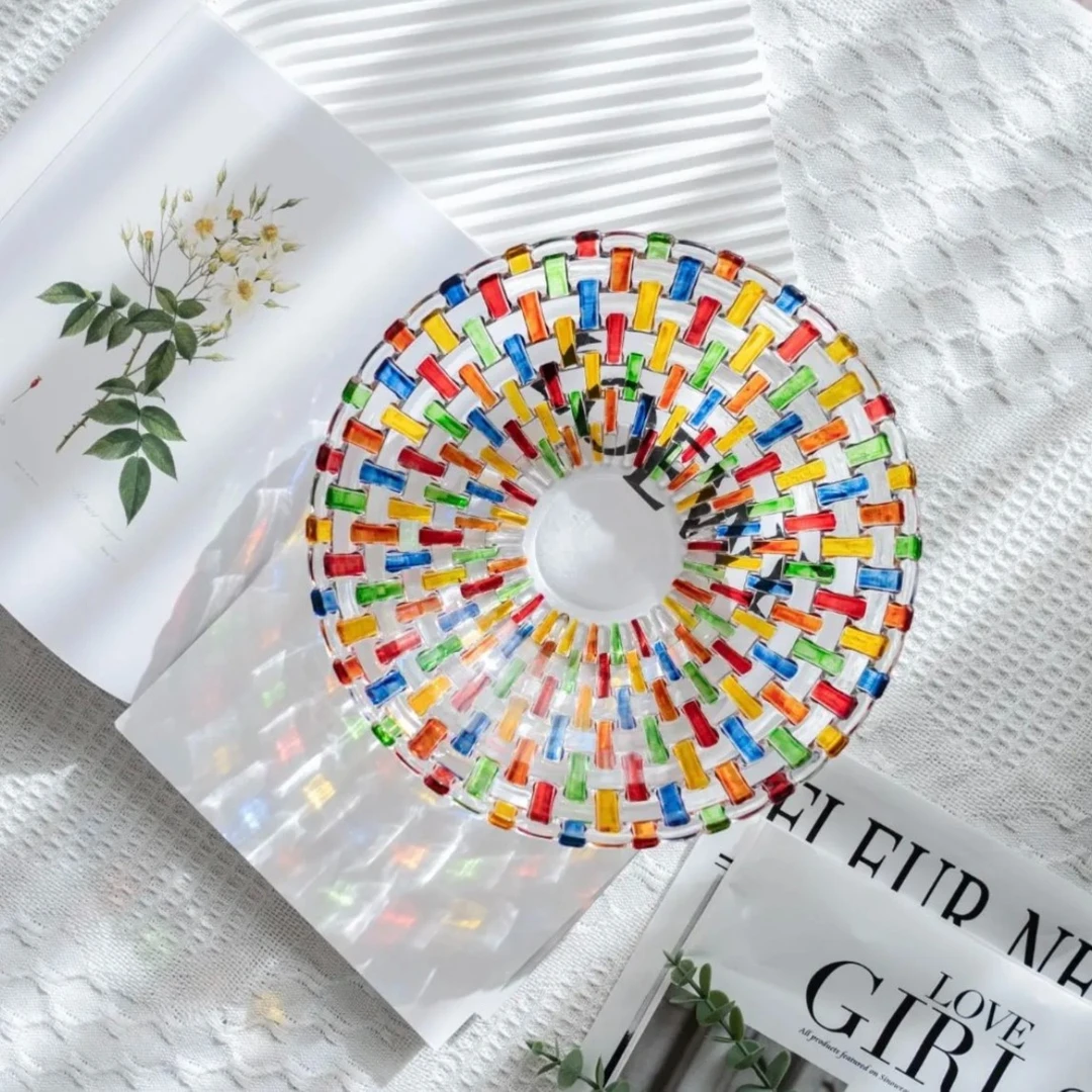彩绘编织盘家用大号创意时尚轻奢水果盘彩色印花手工网红花纹ins