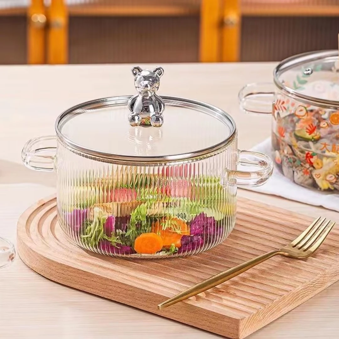 高硼硅双耳小熊玻璃奶锅耐热泡面锅辅食煮面锅可明火家用小型韩式
