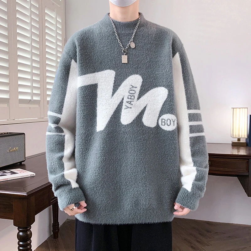 秋冬季水貂绒毛衣男12岁初中学生13加厚打底衫15青少年大童针织衫