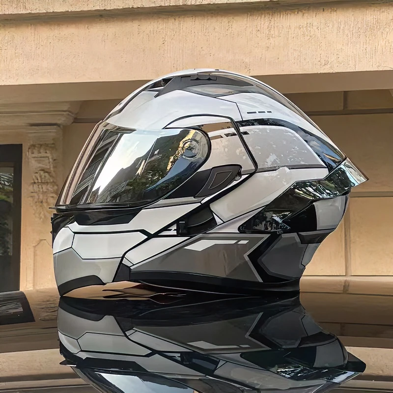 ORZ摩托车头盔男女揭面盔冬季双镜全覆式头盔个性全盔灰四季通用