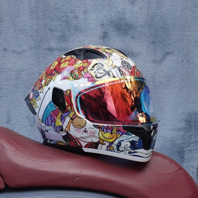 ORZ摩托车头盔男女双镜片3C揭面盔四季透气全盔蓝牙槽夜视镜个性