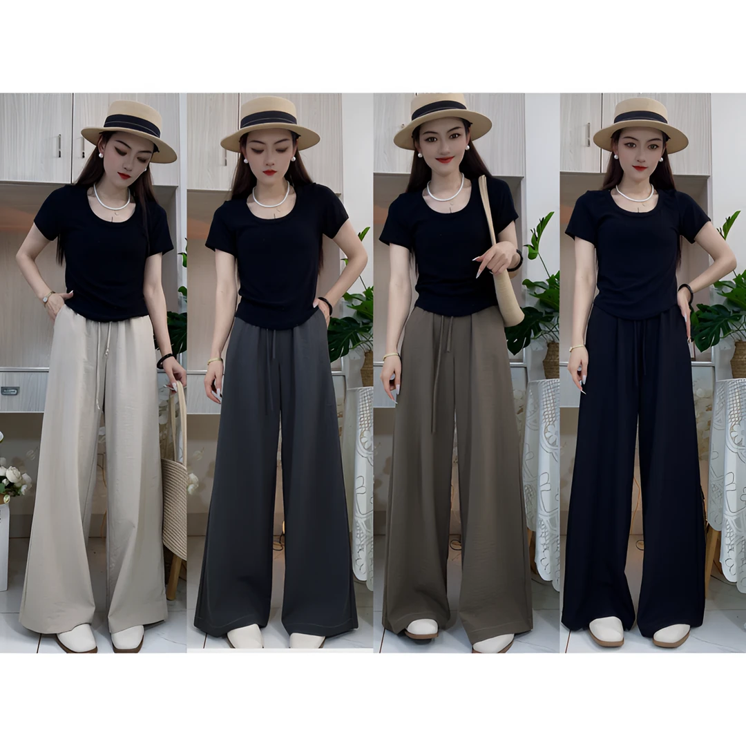 【清凉一夏】夏季新品显瘦高腰阔腿锦纶麻麻裤百搭时尚宽松口袋拖地