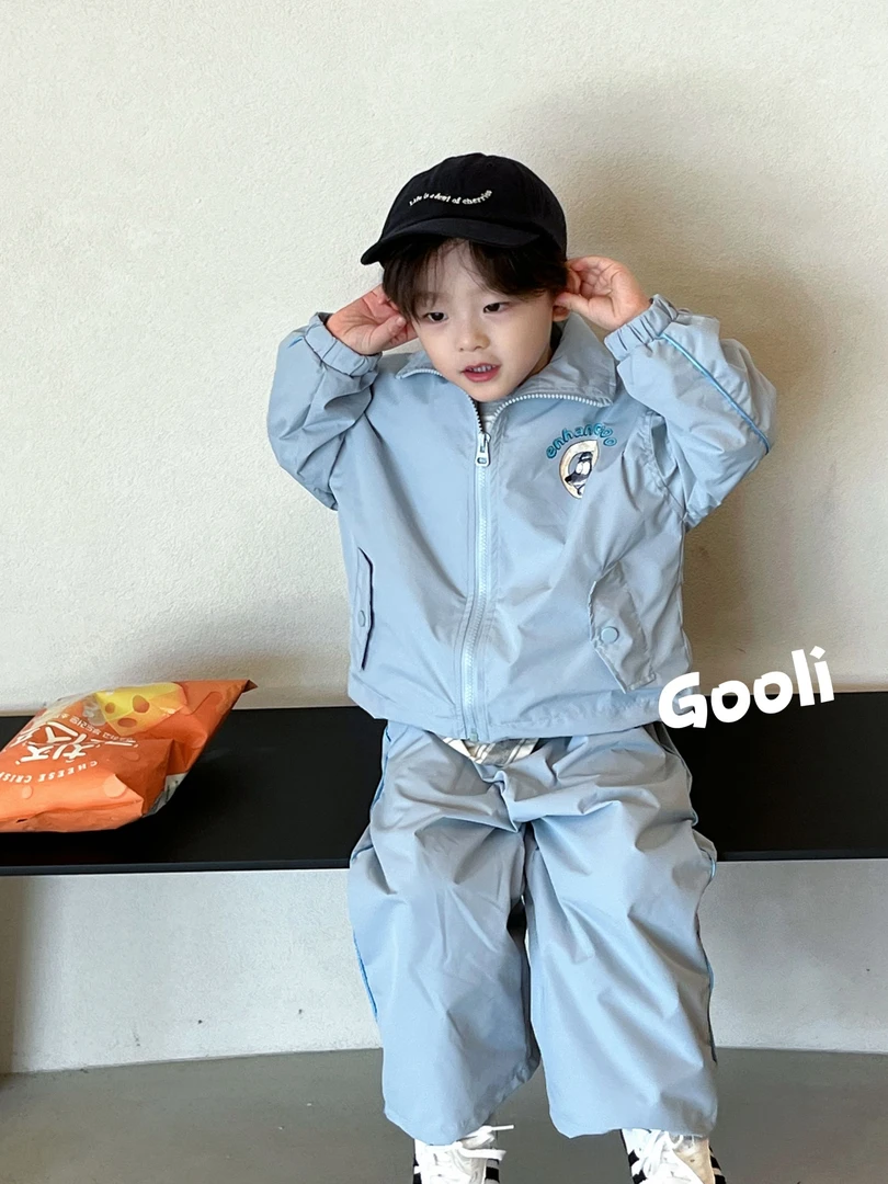 【MAX专属】2025春季新款韩版男童帅气蓝色三防两件套套装GD82202