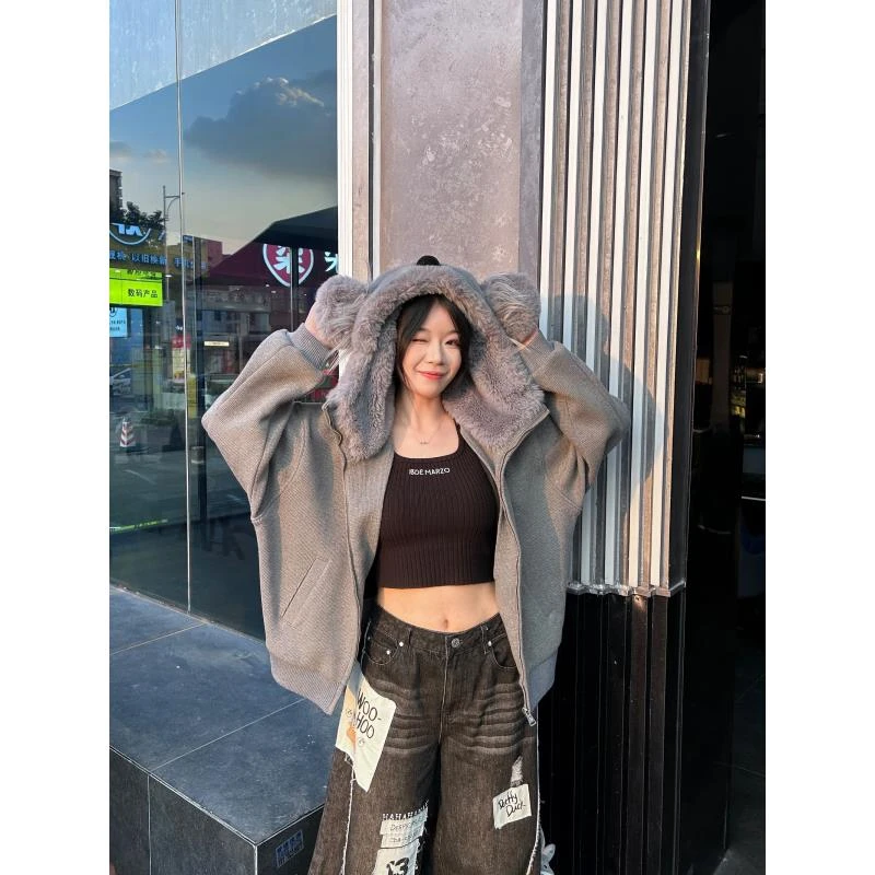 24001-考拉小熊连帽卫衣外套男女同款24年秋冬新款小众设计