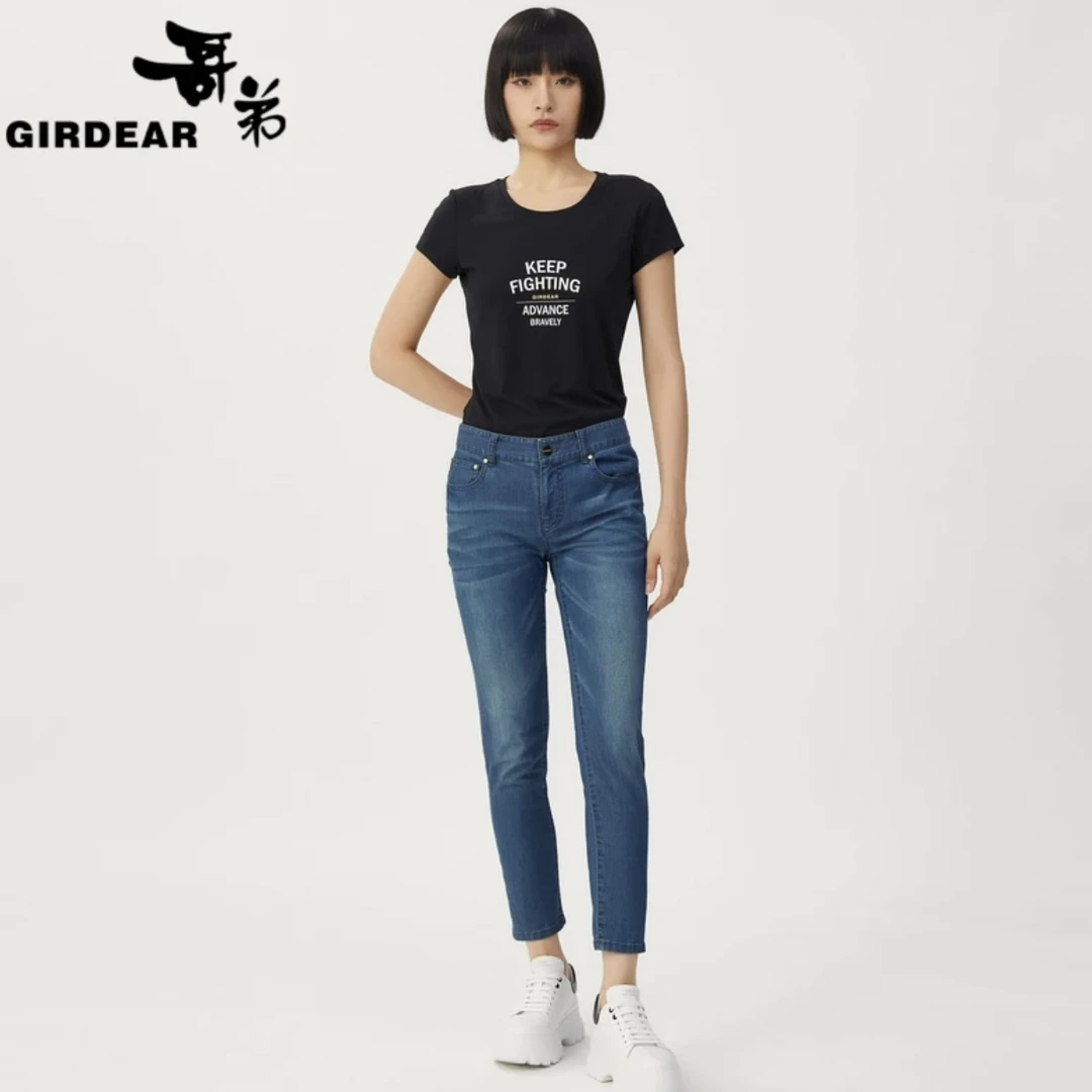 GIRDEAR/哥弟春夏时髦百搭时尚显瘦冰凉舒适高腰牛仔裤1100135