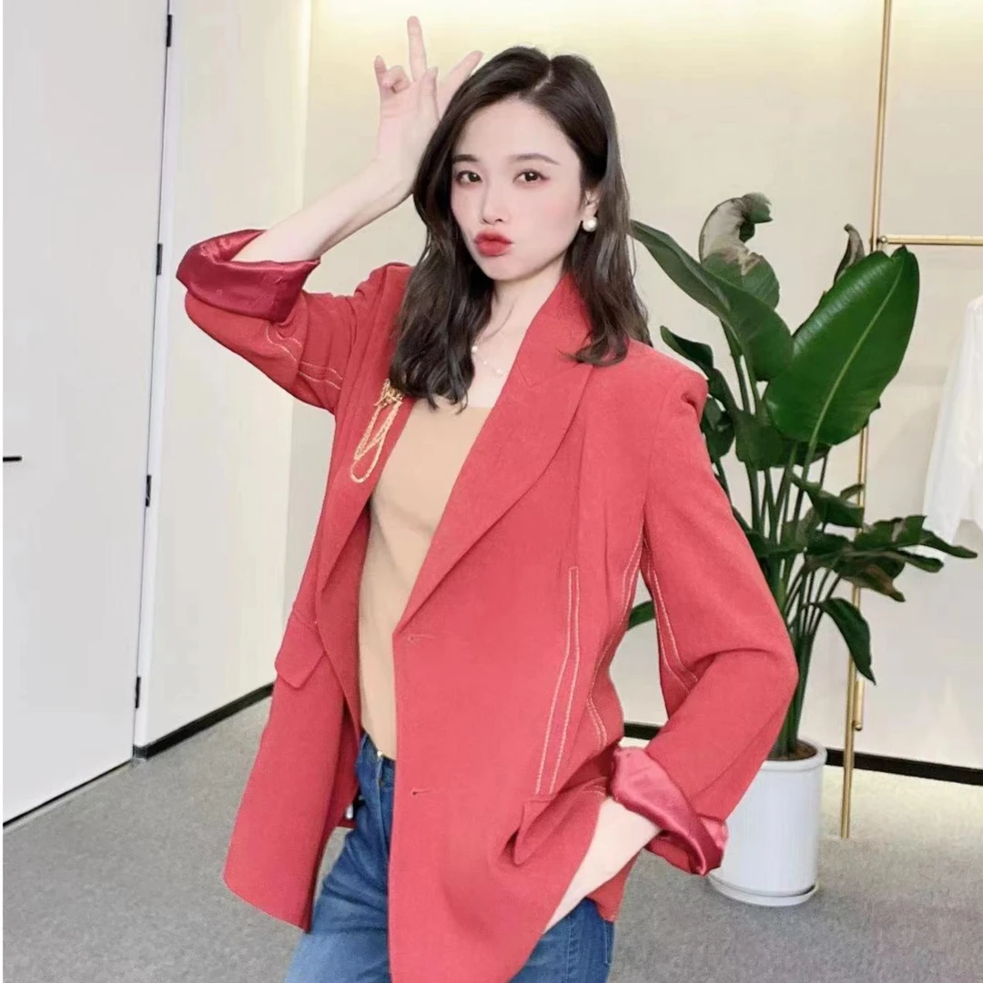 GIRDEAR/哥弟新品百搭轮廓形韩版红色男友西服1400455
