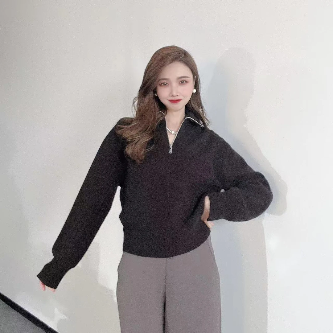 GIRDEAR/哥弟新品时髦复古拉链百搭显瘦棒针毛衣1399749