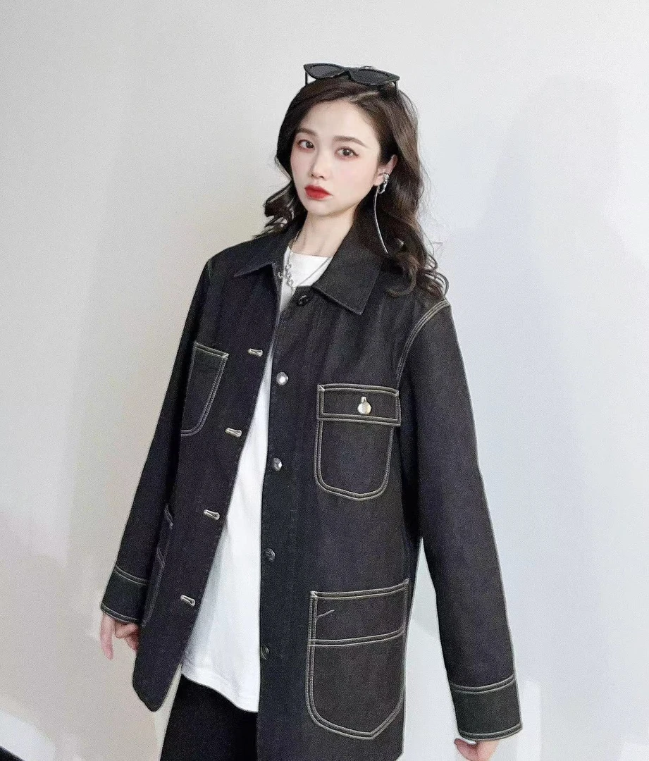 GIRDEAR/哥弟哥弟春装新品时髦工装牛仔廓形外套1400679