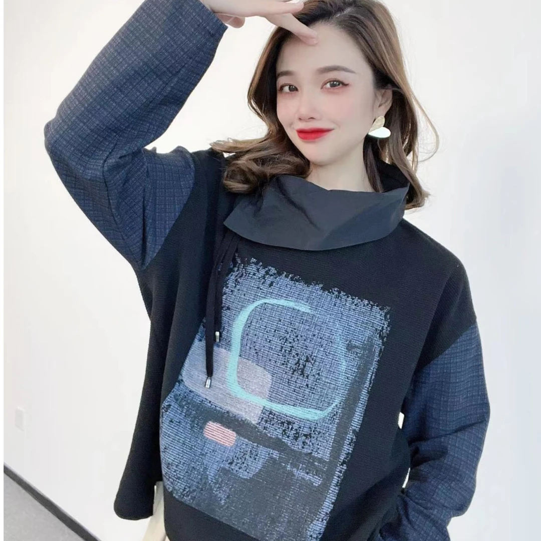 GIRDEAR/哥弟时髦个性国潮印花百搭拼接长袖卫衣时尚1300523