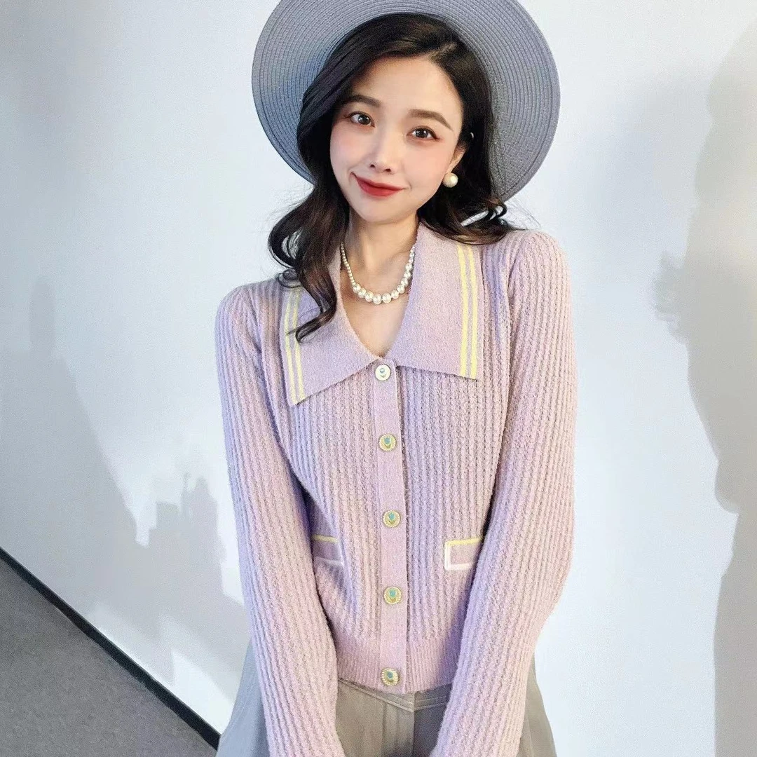 GIRDEAR/哥弟长袖小香风显瘦时尚优雅气质百搭短款针织衫1499228