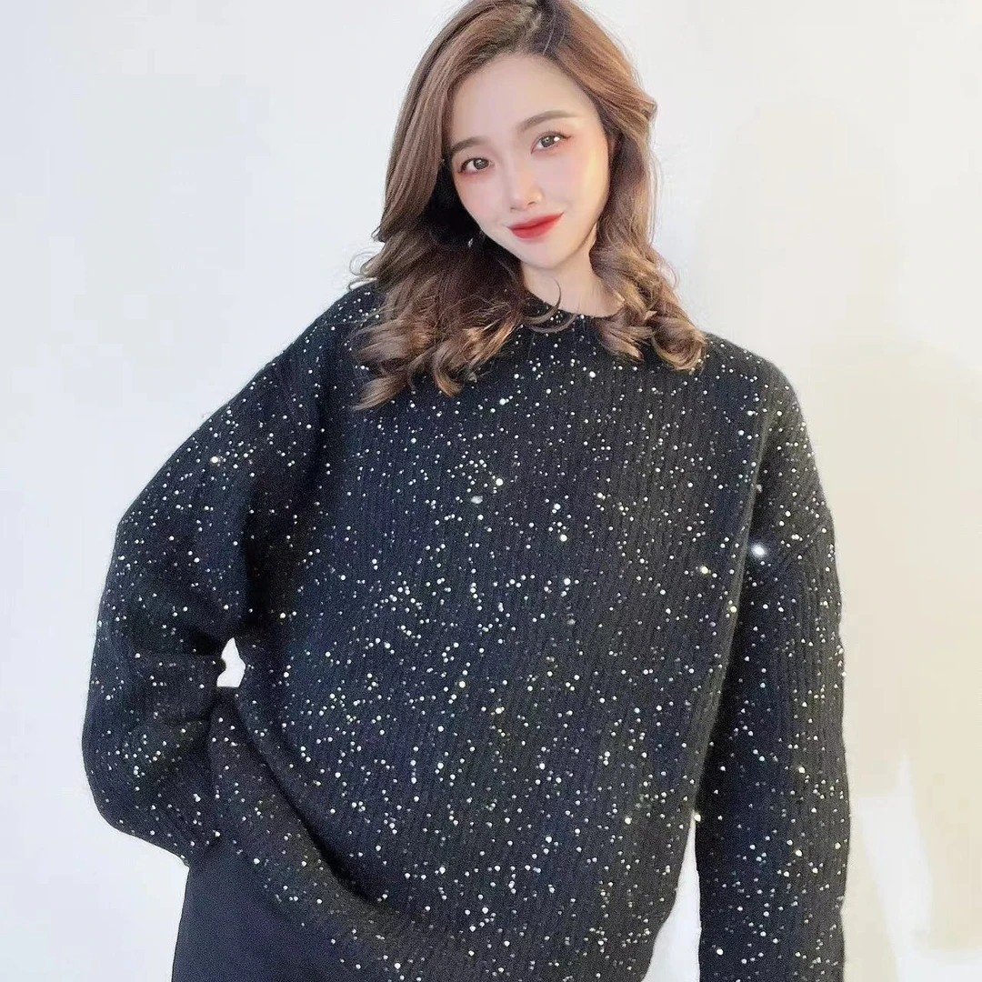 GIRDEAR/哥弟秋冬时髦显瘦气质百搭洋气满天星亮片毛衣1399668