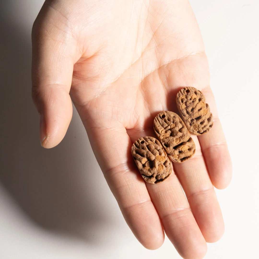 13*24mm左右手工雕刻桃核铜钱牌《有钱》文玩配饰（多样性发货发其一