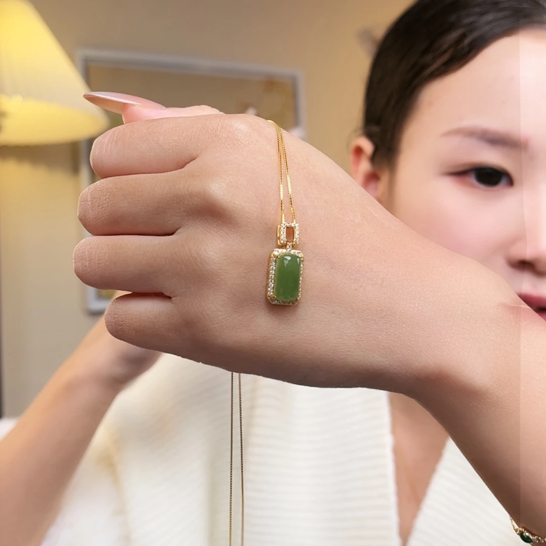 和田玉（青玉）颈饰银S925镶嵌