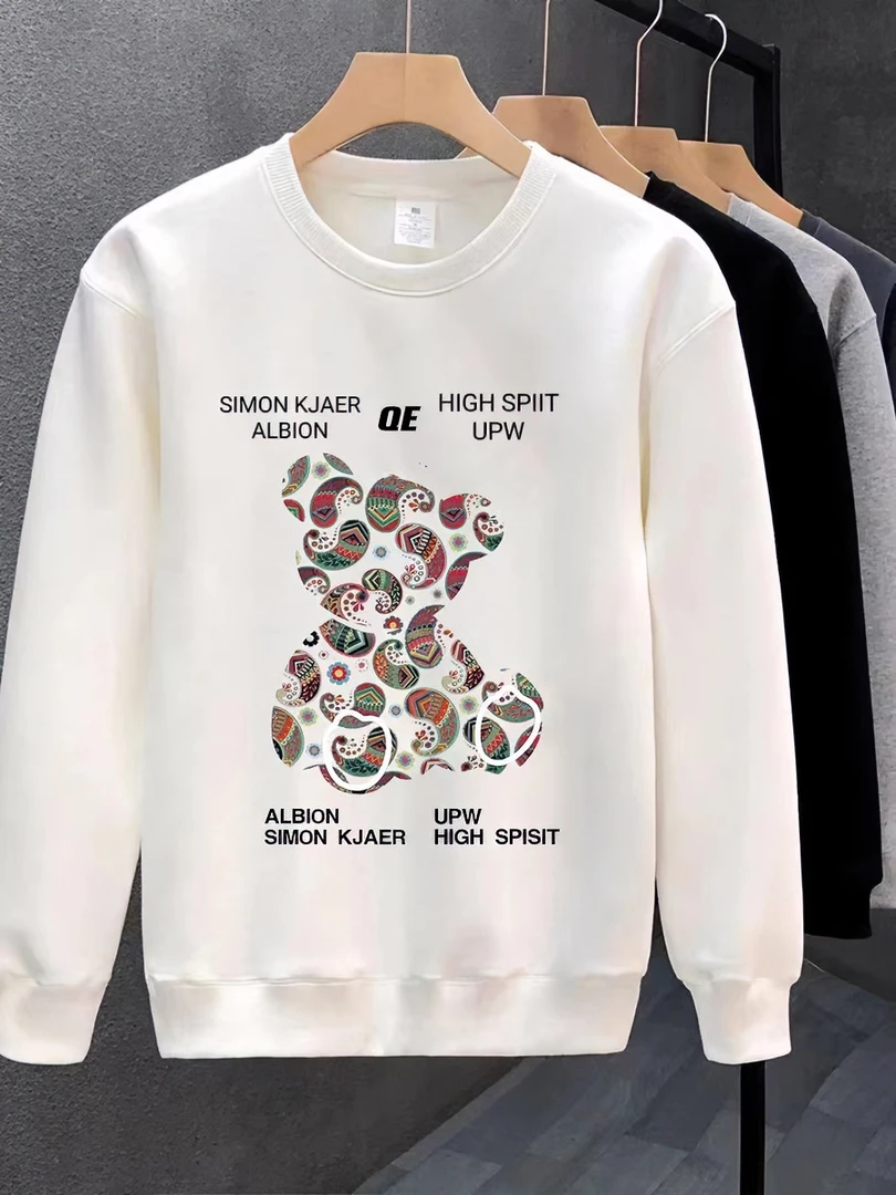 新秋冬季加绒卫衣华棉加绒印花圆领套头卫衣男in潮流宽松情侣上衣