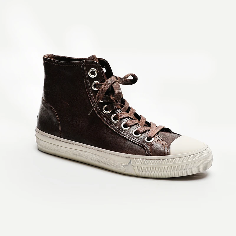 【kuurcce】水系马皮复古24年秋季新款时尚运动系带休闲高帮板鞋女