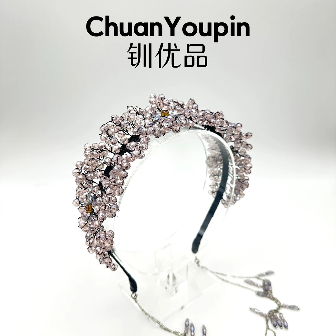 E038【紫色星河发箍带耳挂】复古发饰气质时尚轻奢百搭发卡优雅发夹