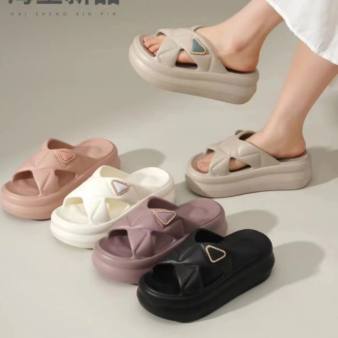 拖鞋女外穿鞋网红交叉带舒适百搭夏季厚底居家用防滑防臭凉拖鞋女