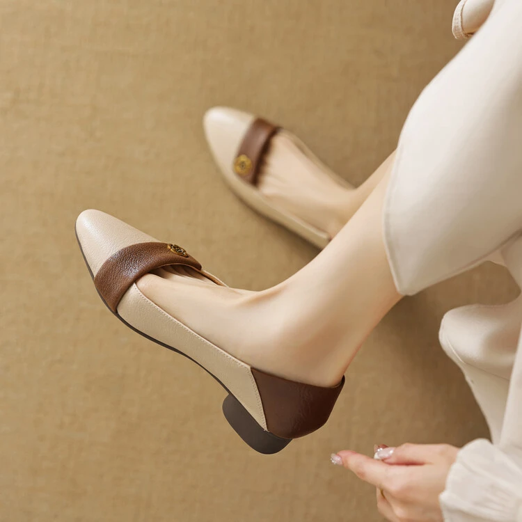 羊皮 3CM/1CM 春夏季新芒果头软底休闲拼色经典百搭浅口单鞋女