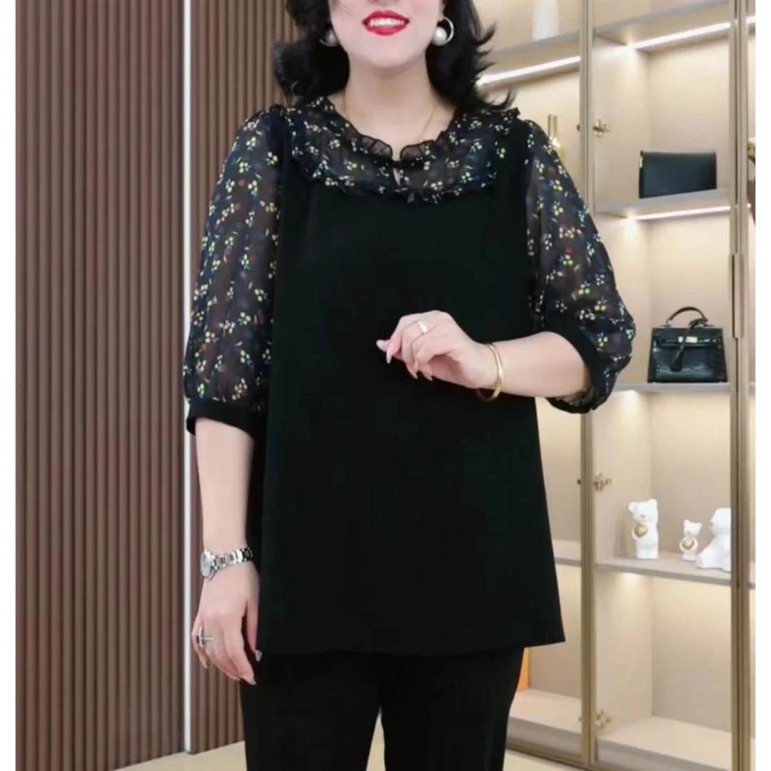 早秋新款大码女装气质时尚衬衫遮肚宽松显瘦ZB6007七分袖