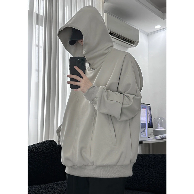 美式复古新潮重磅硬挺cleanfit卫衣男春秋季连帽潮牌欧美高街外套