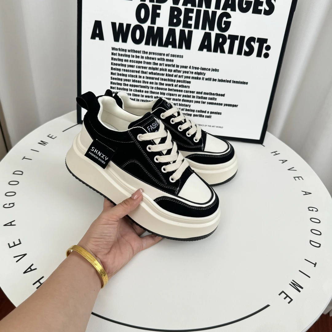 厚底增高松糕鞋2024秋冬款真皮时尚休闲板鞋女7cm厚底百搭单鞋