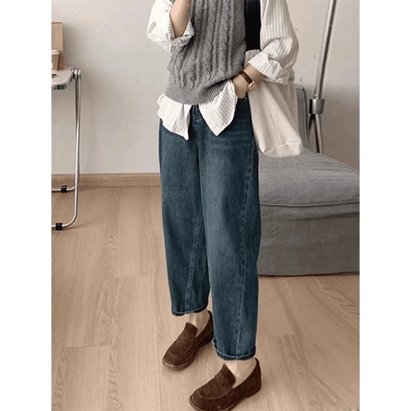 孕妇牛仔裤春秋款外穿小个子秋季宽松显瘦复古九分裤萝卜裤休闲裤