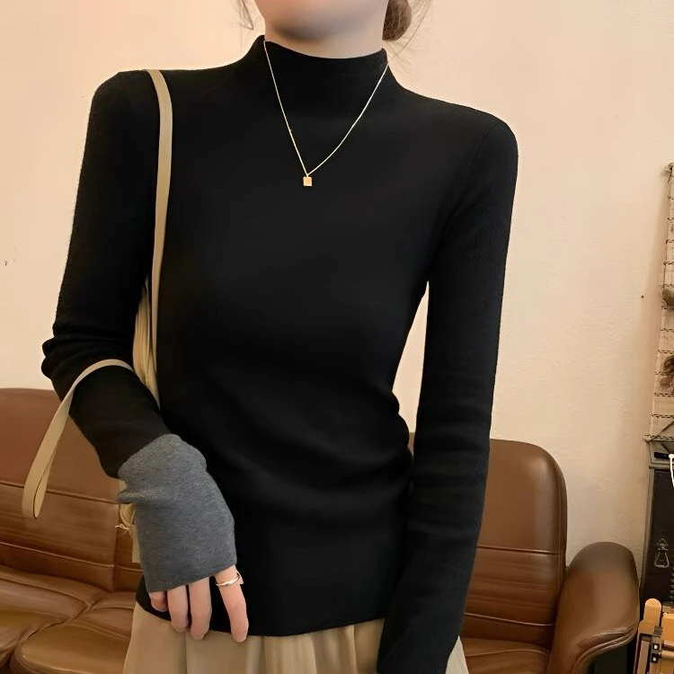 孕妇打底衫秋冬时尚高弹百搭长袖拼色设计感孕妇针织衫百搭上衣