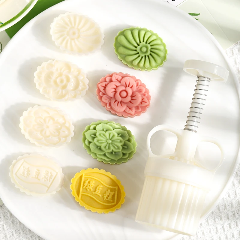 30g50克绿豆冰糕模具椭圆形模具中式广式冰皮月饼家用手压花磨具