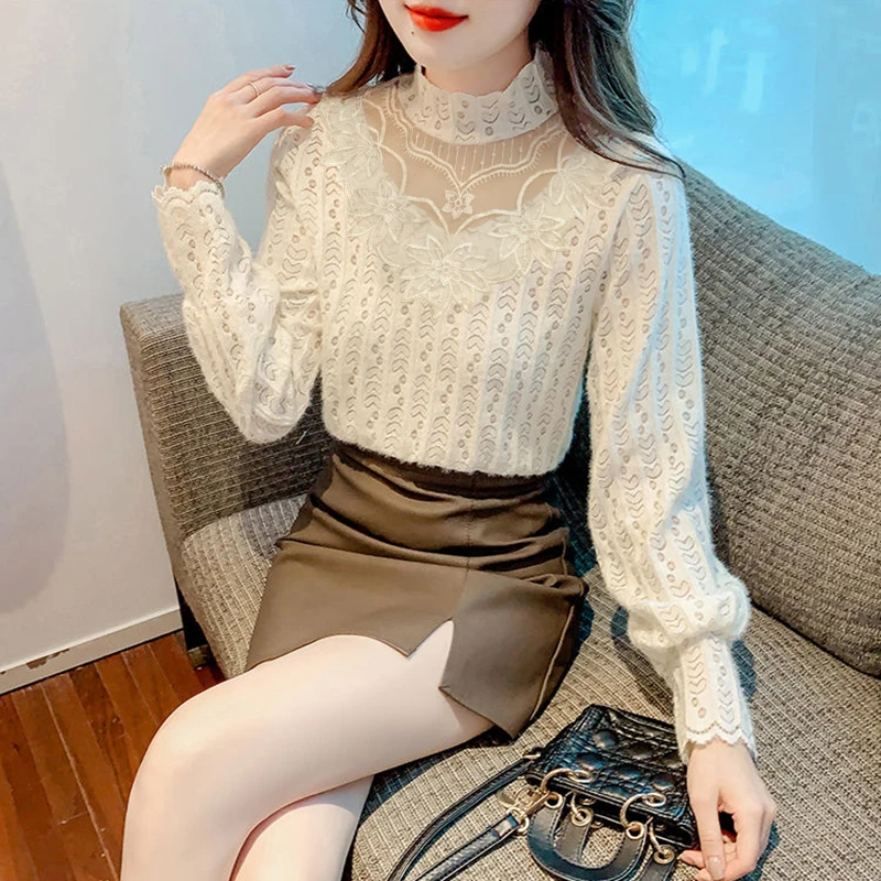 2025秋装新款衬衫女气质百搭打底衫洋气时尚蕾丝衫显瘦减龄上衣