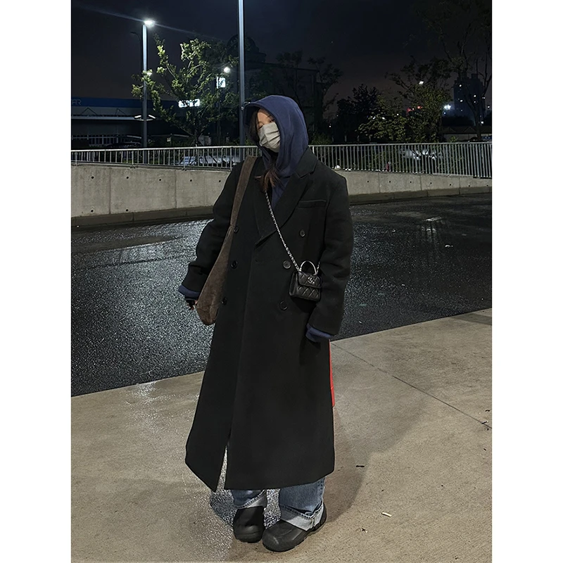 番茄妹妹Tomatosiste秋冬小众高级长款毛呢外套西装领呢子大衣女