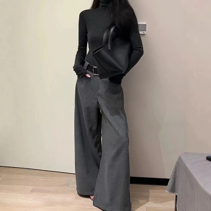 番茄妹妹Tomatosister秋冬新款韩版低腰呢子休闲阔腿裤拖地长裤女