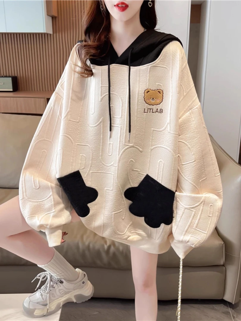 连帽卫衣女2024年新款秋冬韩版宽松大码加绒加厚初中生百搭外套潮