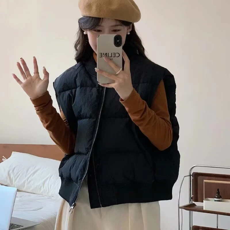 韩版休闲马甲女外穿冬新款加厚保暖棒球领背心大码宽松棉马甲