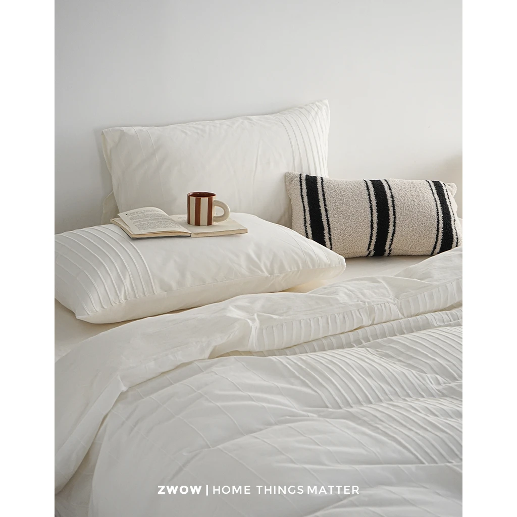 zwow2024秋季新款风琴百褶皱白色韩系少女简约轻奢全棉四件套