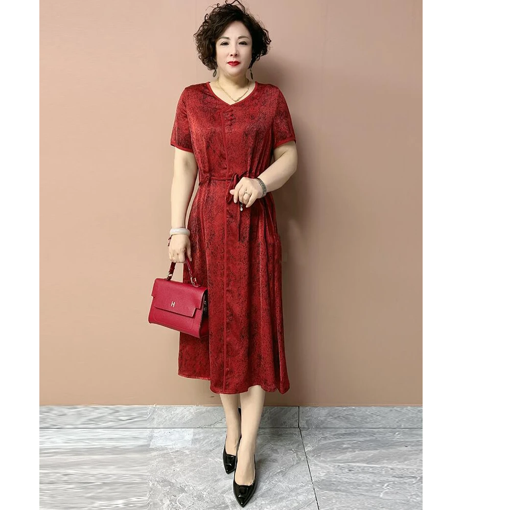 高档连衣裙新中式中老年妈妈遮肚子遮肉长裙子