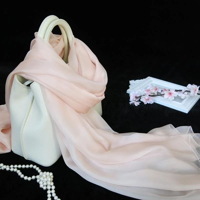苏州围巾女桑蚕丝百搭长款纯色纱巾披肩粉色真丝薄纱丝绸大牌丝巾