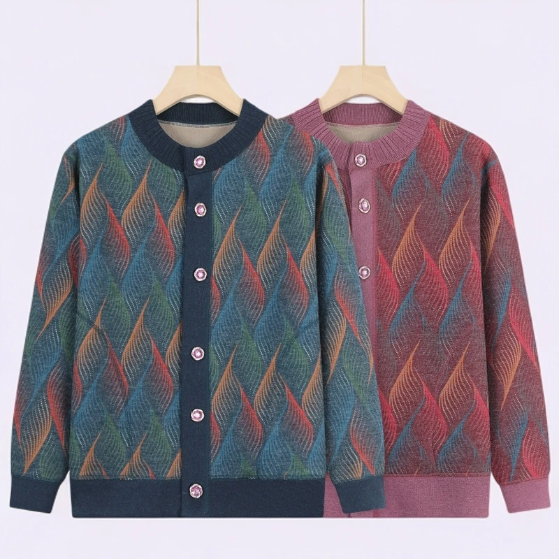 中老年人毛衣外套女奶奶秋冬装加绒妈妈保暖上衣70岁80老太太外套