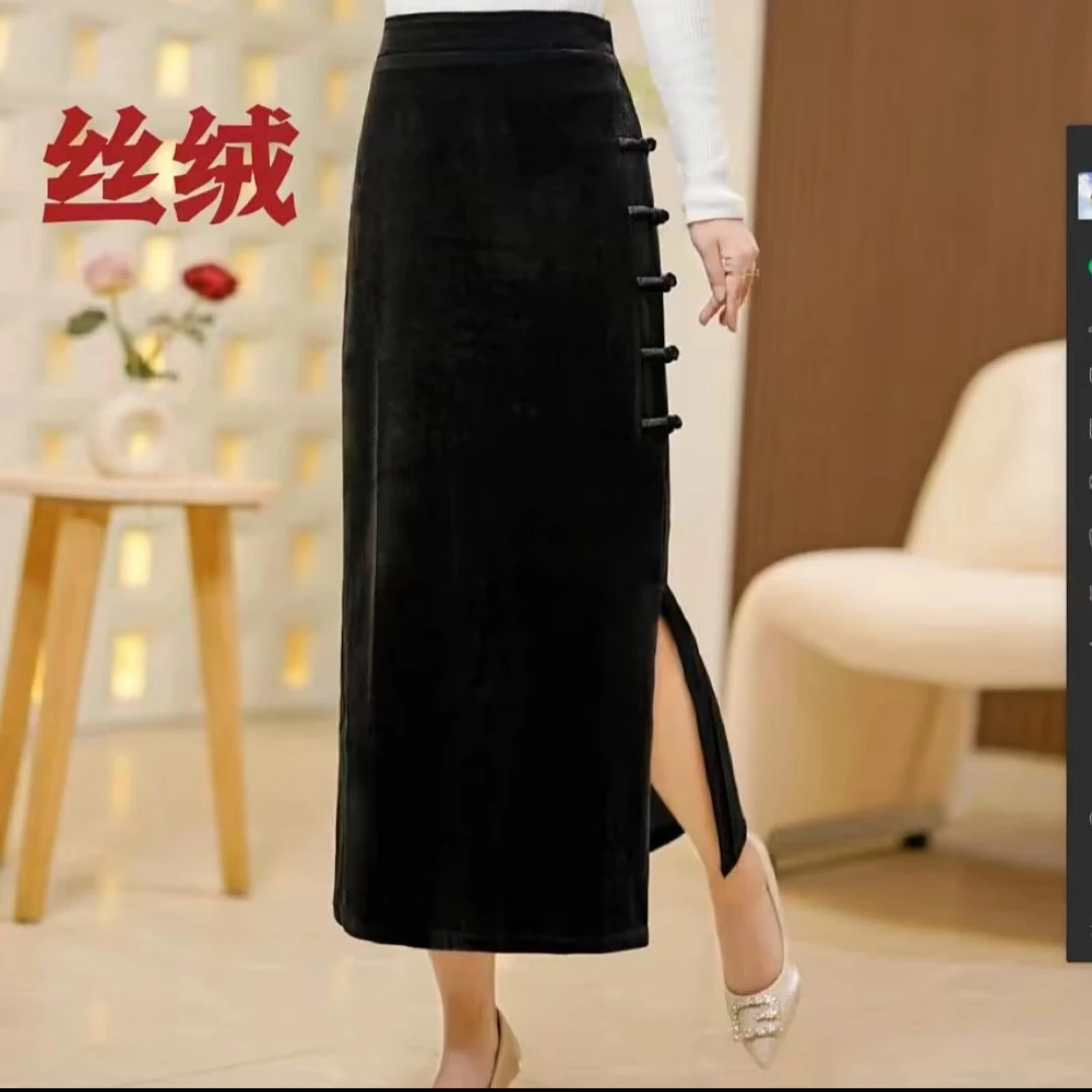 新中式半身旗袍裙国风盘扣直筒裙气质显瘦高腰弹力开叉裙子