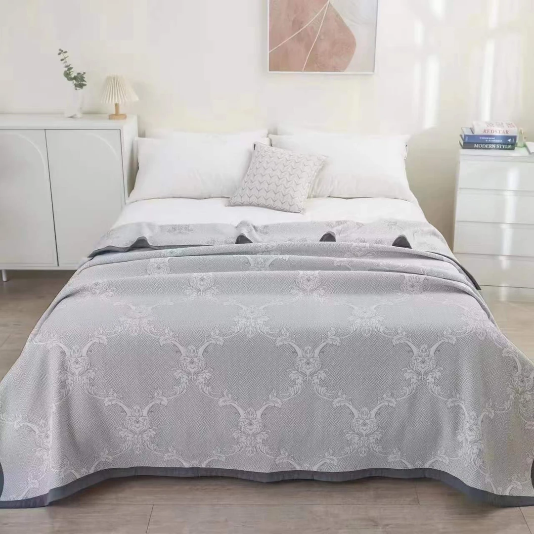 【罗曼蒂克】2.1米*2.4米 亚麻软凉席 多层纱布盖毯床盖 多功能毯